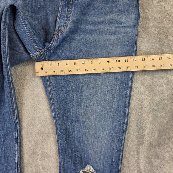 Levis 501 Jeans Womens 32 Blue Button Fly Distressed Denim Pants Straight Leg - Picture 6 of 13
